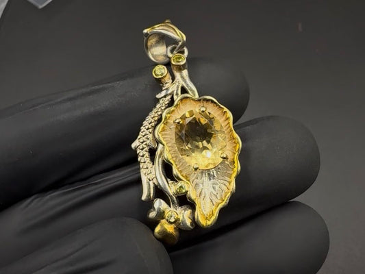 Natural Citrine Sterling Silver shell Locket