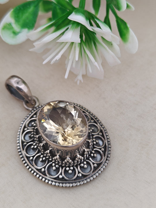 Citrine Locket Antique Finish (Sterling Silver) 11.29gm