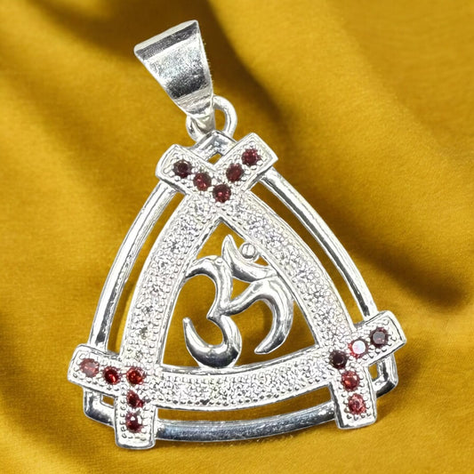 Om Triangle Pendant Sterling Silver Locket (with Ruby)