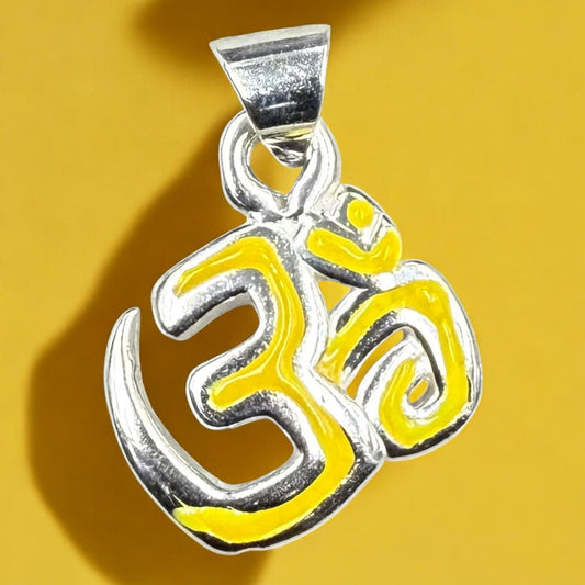 OM Sterling Silver Locket with Yellow Patterns