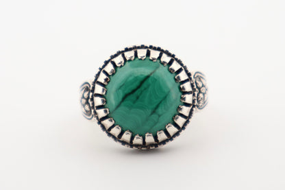 Natural Malachite Silver Ring Antique Finish  (Sterling Silver)