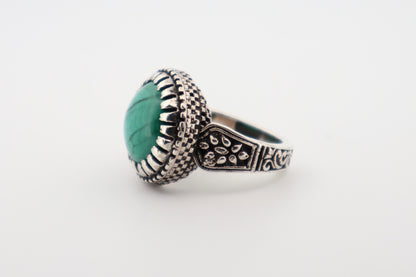 Natural Malachite Silver Ring Antique Finish  (Sterling Silver)