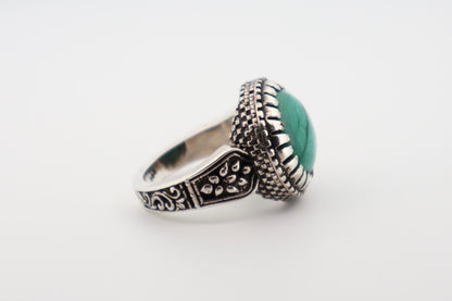 Natural Malachite Silver Ring Antique Finish  (Sterling Silver)