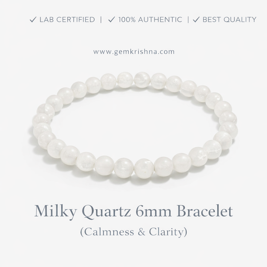 Milky Quartz 6mm Bracelet (Calmness & Clarity) premium GemKrishna product cover