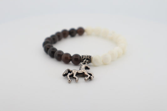 Mother of Pearl & Black Obsidian Horse Charm Bracelet 🐴✨