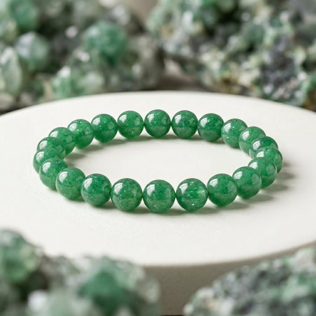 Natural Aventurine Bracelet | Round Beads | Certified Original Gemstone Jewelry - GemKrishna