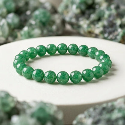 Natural Aventurine Bracelet | Round Beads | Certified Original Gemstone Jewelry - GemKrishna