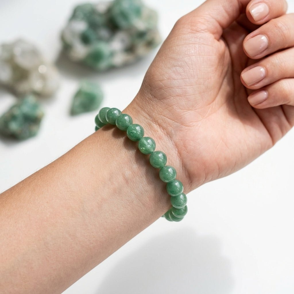 Natural Aventurine Bracelet | Round Beads | Certified Original Gemstone Jewelry - GemKrishna