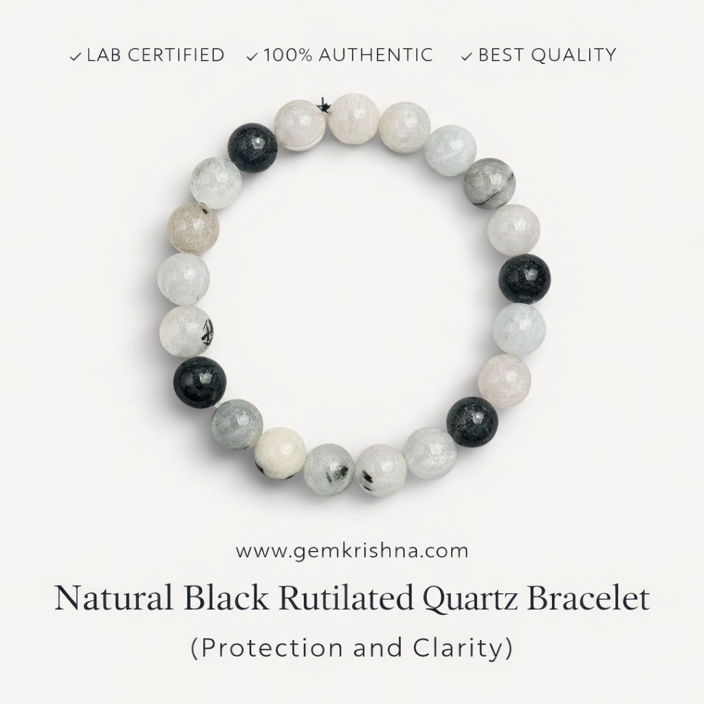Natural Black Rutilated Quartz Bracelet (Protection and Clarity) premium GemKrishna product cover