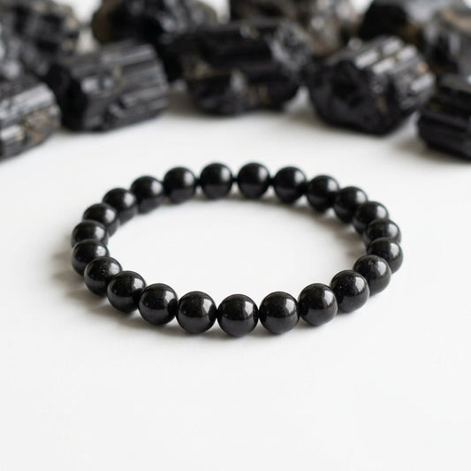 Natural Black Tourmaline Bracelet | Round Beads | Certified Original Gemstone Jewelry - GemKrishna