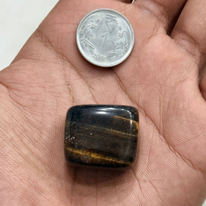 Natural Blue Tiger Eye Tumble (Confidence) - GemKrishna