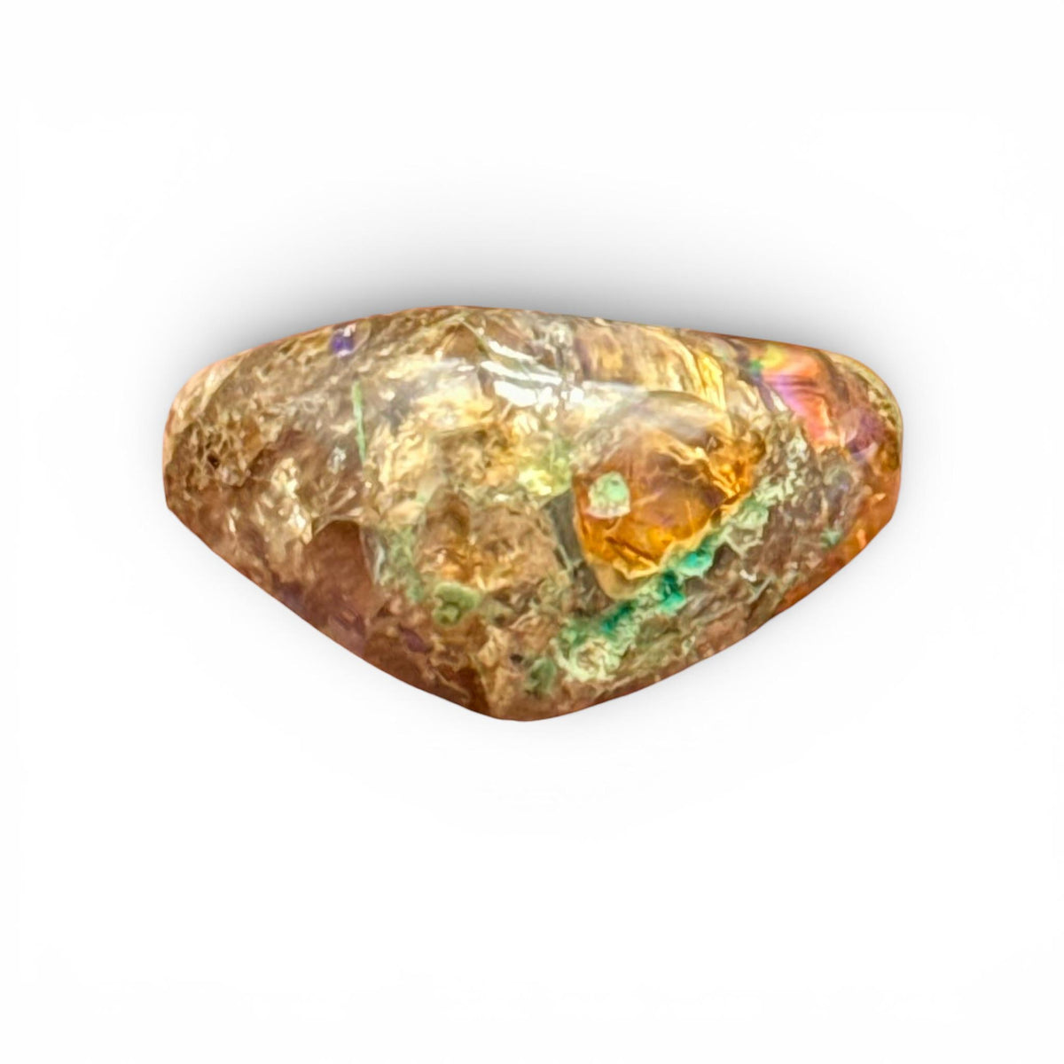 Natural boulder fire opal loose gemstone with green and purple color flashes