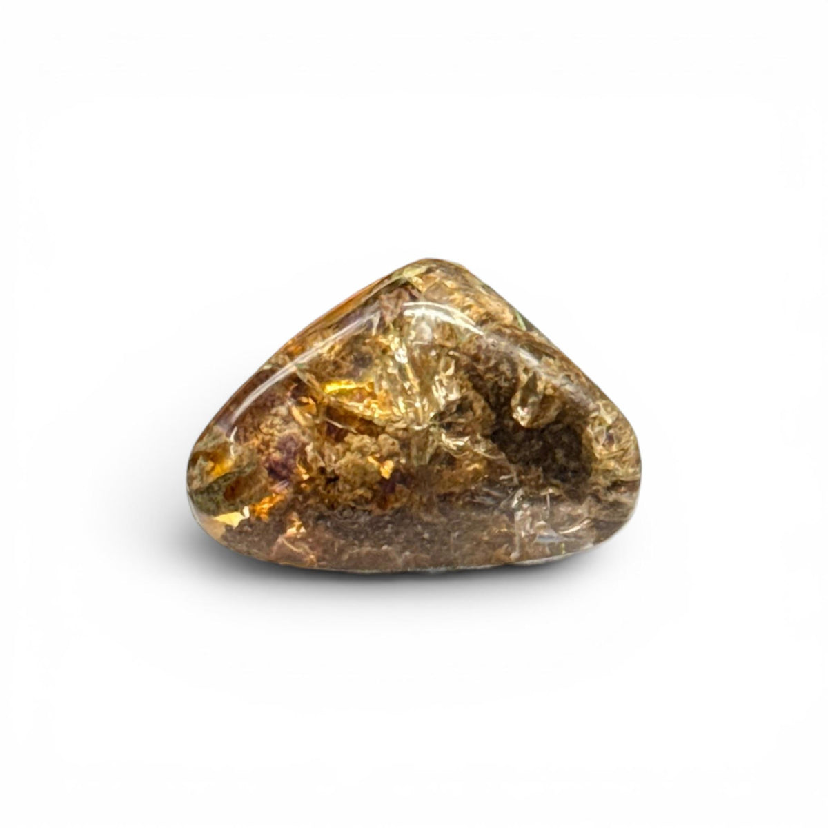 Natural boulder fire opal loose gemstone close-up with honey gold tones