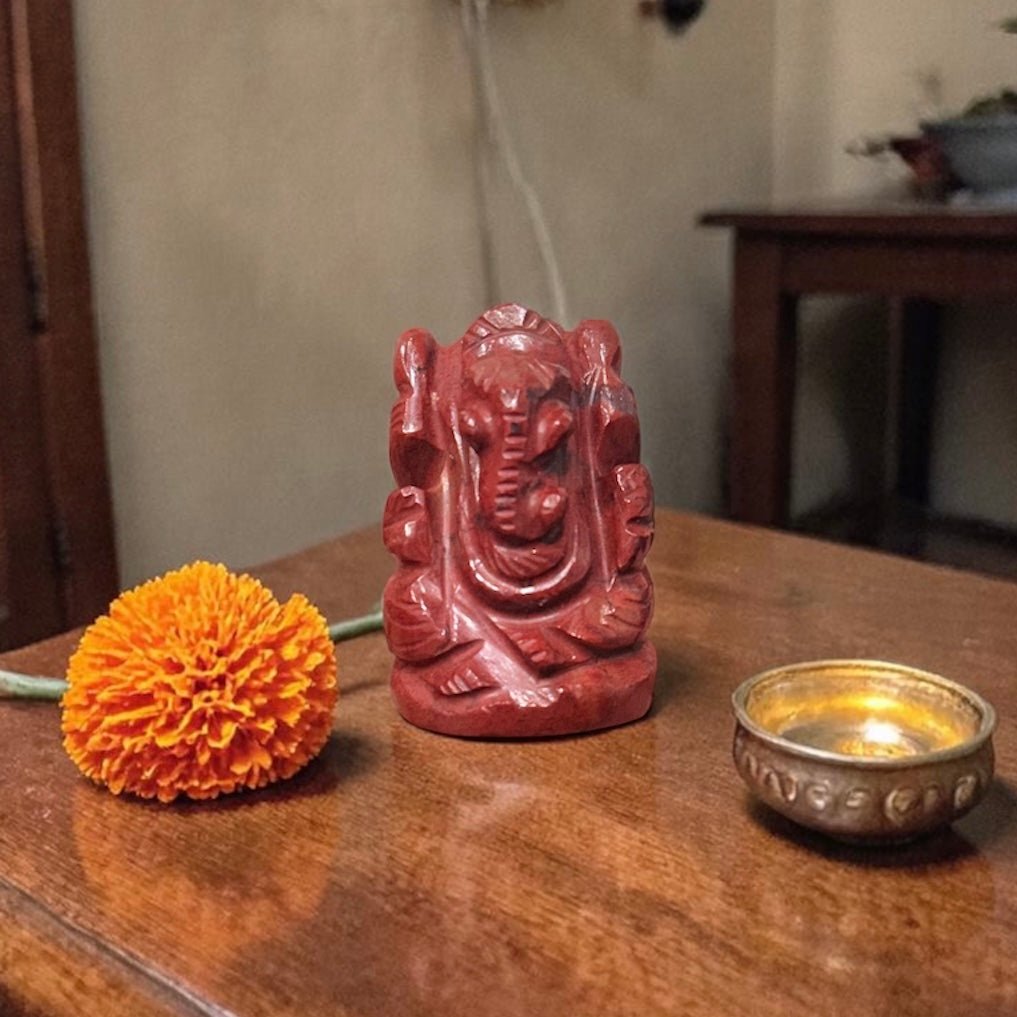 Natural Carnelian Ganesh Ji Carving Figure - GemKrishna