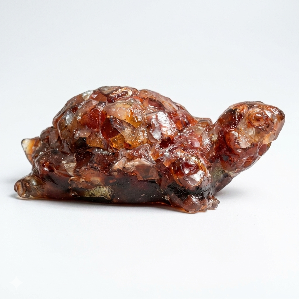 Natural carved carnelian turtle figurine with detailed head and shell texture