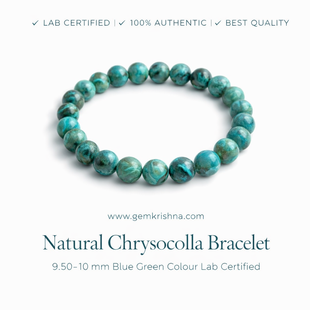 Natural Chrysocolla Bracelet 9.50-10 mm Blue Green Colour Lab Certified premium GemKrishna product cover