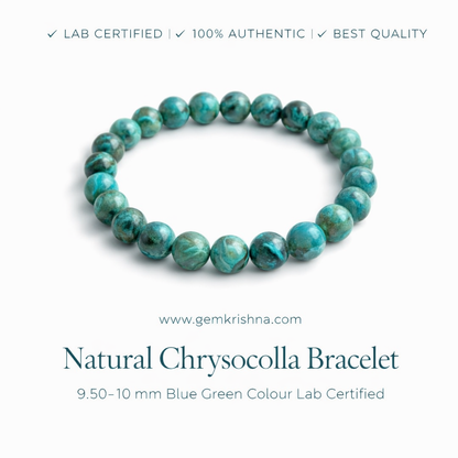 Natural Chrysocolla Bracelet 9.50-10 mm Blue Green Colour Lab Certified premium GemKrishna product cover