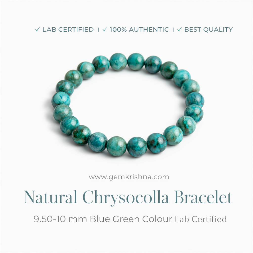 Natural Chrysocolla Bracelet 9.50-10 mm Blue Green Colour Lab Certified premium GemKrishna product cover