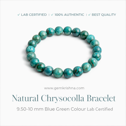 Natural Chrysocolla Bracelet 9.50-10 mm Blue Green Colour Lab Certified premium GemKrishna product cover