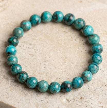 Natural Chrysocolla Bracelet 9.50 - 10 mm Blue Green Colour Lab Certified - GemKrishna