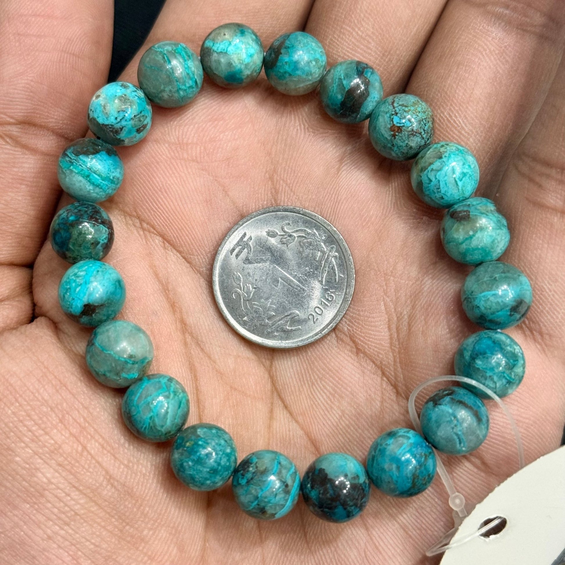 Natural Chrysocolla Bracelet 9.50 - 10 mm Blue Green Colour Lab Certified - GemKrishna