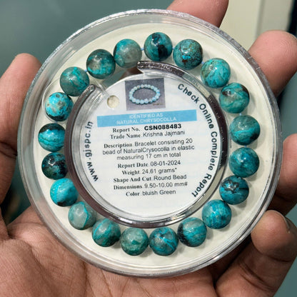 Natural Chrysocolla Bracelet 9.50 - 10 mm Blue Green Colour Lab Certified - GemKrishna