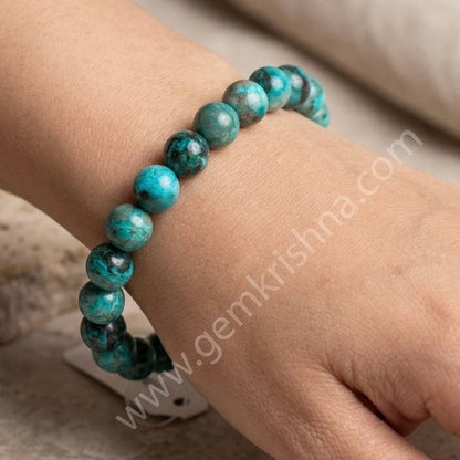 Natural Chrysocolla Bracelet 9.50 - 10 mm Blue Green Colour Lab Certified - GemKrishna