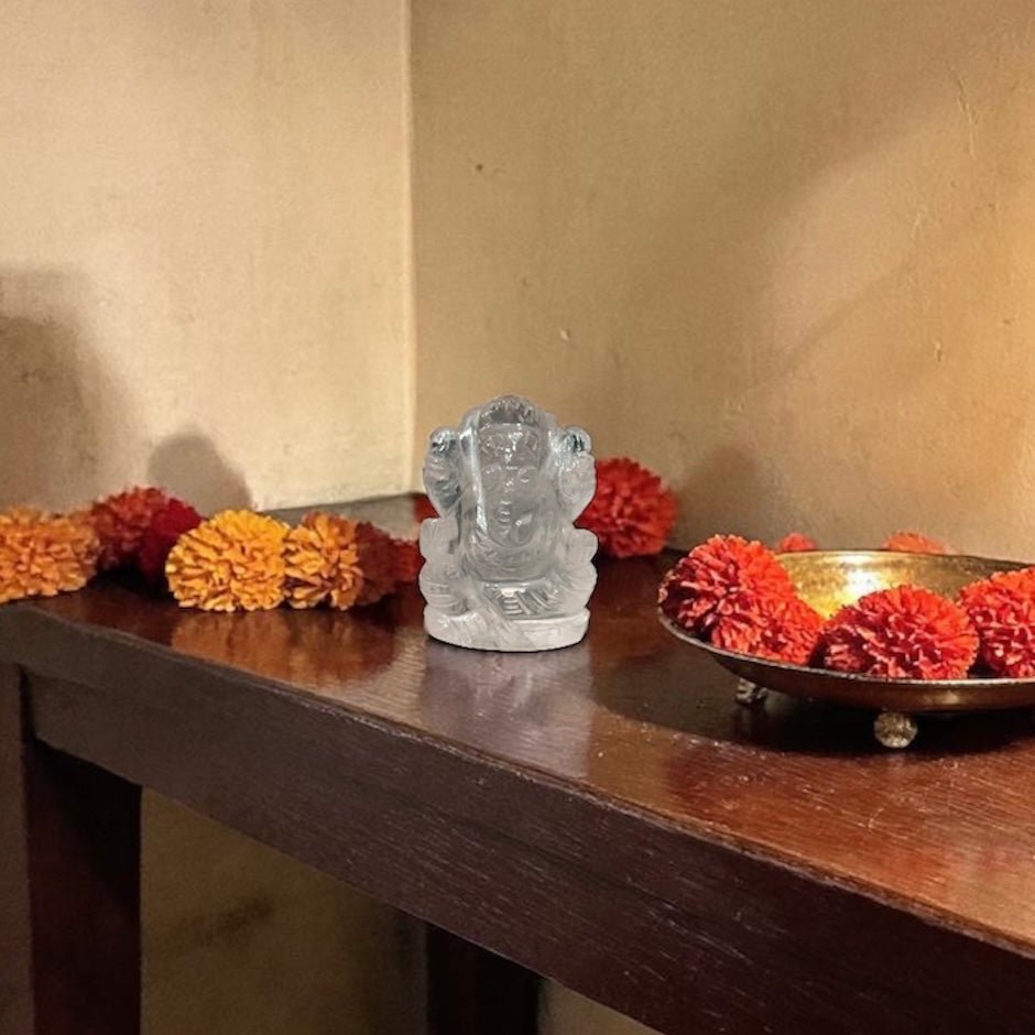 Natural Crystal Quartz Ganesh Ji Carving Figure - GemKrishna