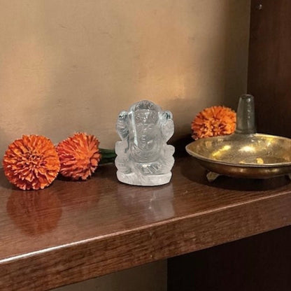 Natural Crystal Quartz Ganesh Ji Carving Figure - GemKrishna