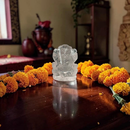 Natural Crystal Quartz Ganesh Ji Carving Figure - GemKrishna