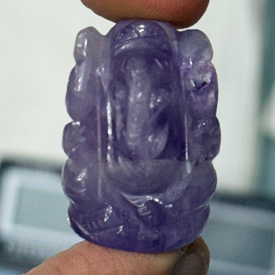 Natural Dark Amethyst Ganesh Ji Carving Figure - GemKrishna
