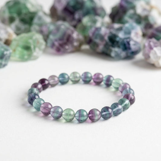 Natural Fluorite Bracelet | Round Beads | Certified Original Gemstone Jewelry - GemKrishna