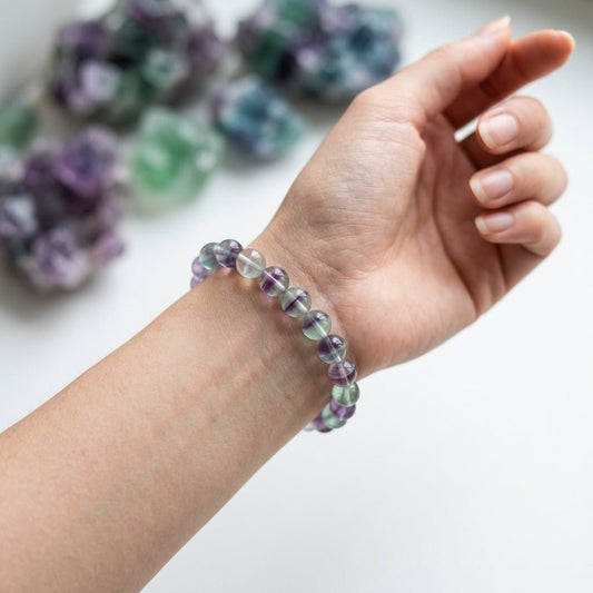 Natural Fluorite Bracelet | Round Beads | Certified Original Gemstone Jewelry - GemKrishna
