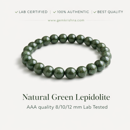 Natural Green Lepidolite AAA quality 8/10/12 mm Lab Tested premium GemKrishna product cover