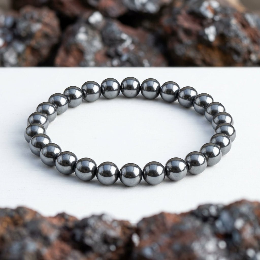 Natural Hematite Bracelet | Round Beads | Certified Original Gemstone Jewelry - GemKrishna