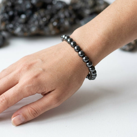 Natural Hematite Bracelet | Round Beads | Certified Original Gemstone Jewelry - GemKrishna