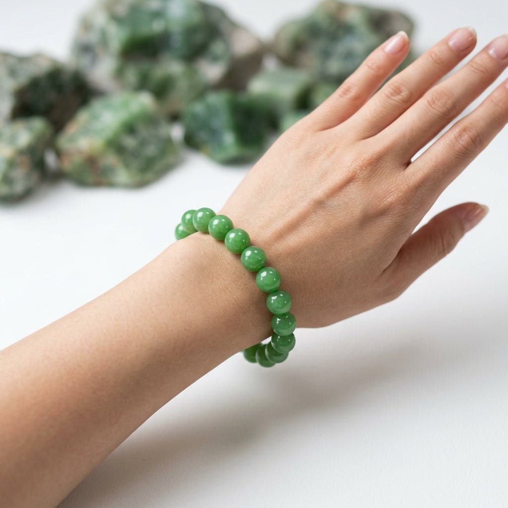 Natural Jade Bracelet | Round Beads | Certified Original Gemstone Jewelry - GemKrishna