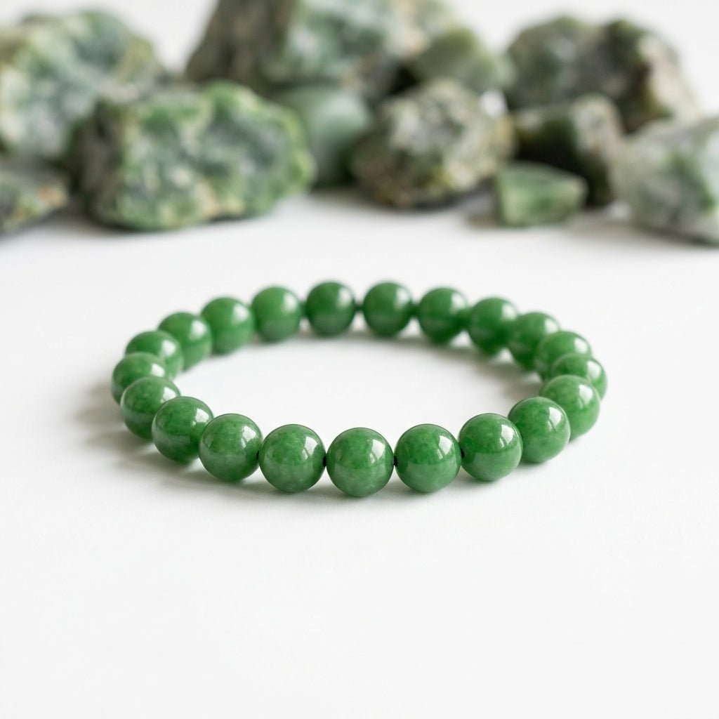 Natural Jade Bracelet | Round Beads | Certified Original Gemstone Jewelry - GemKrishna