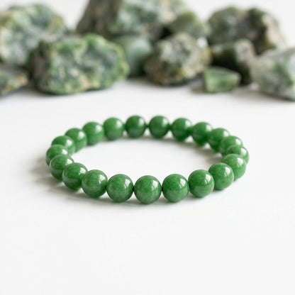 Natural Jade Bracelet | Round Beads | Certified Original Gemstone Jewelry - GemKrishna