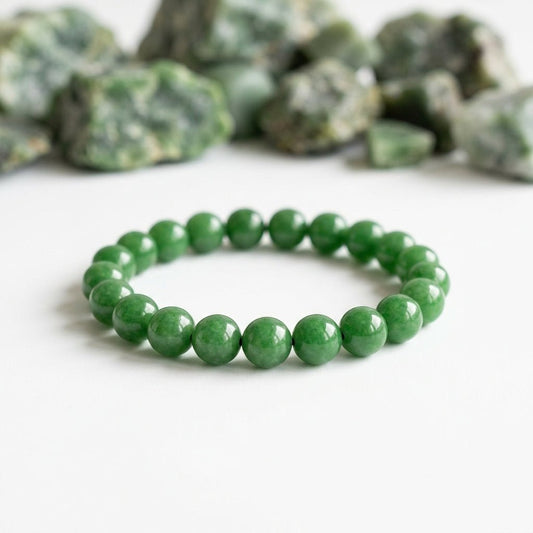 Natural Jade Bracelet | Round Beads | Certified Original Gemstone Jewelry - GemKrishna