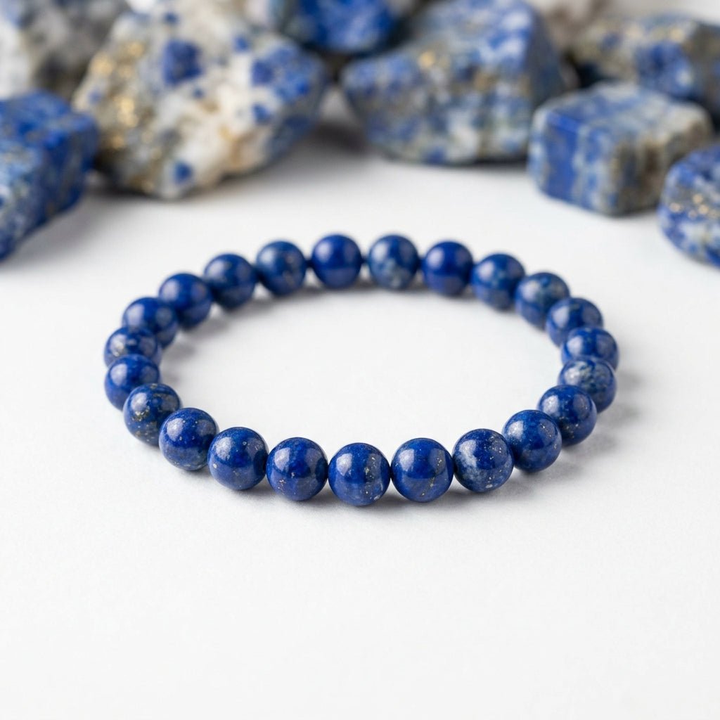 Natural Lapis Lazuli Bracelet | Round Beads | Certified Original Gemstone Jewelry - GemKrishna
