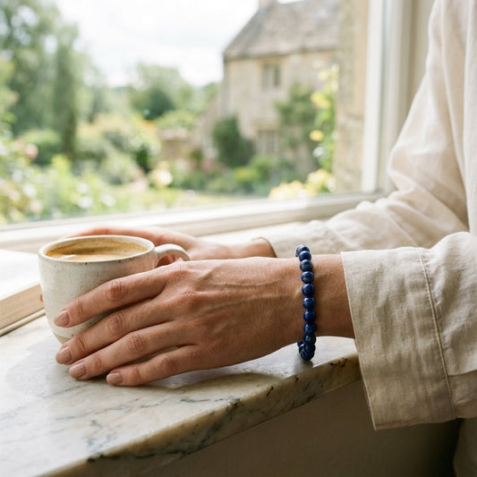 Natural Lapis Lazuli Bracelet | Round Beads | Certified Original Gemstone Jewelry - GemKrishna