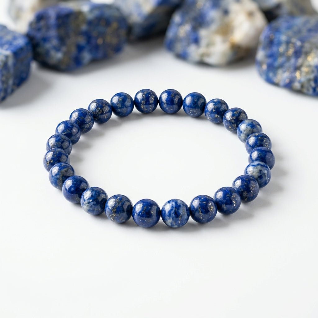 Natural Lapis Lazuli Bracelet | Round Beads | Certified Original Gemstone Jewelry - GemKrishna