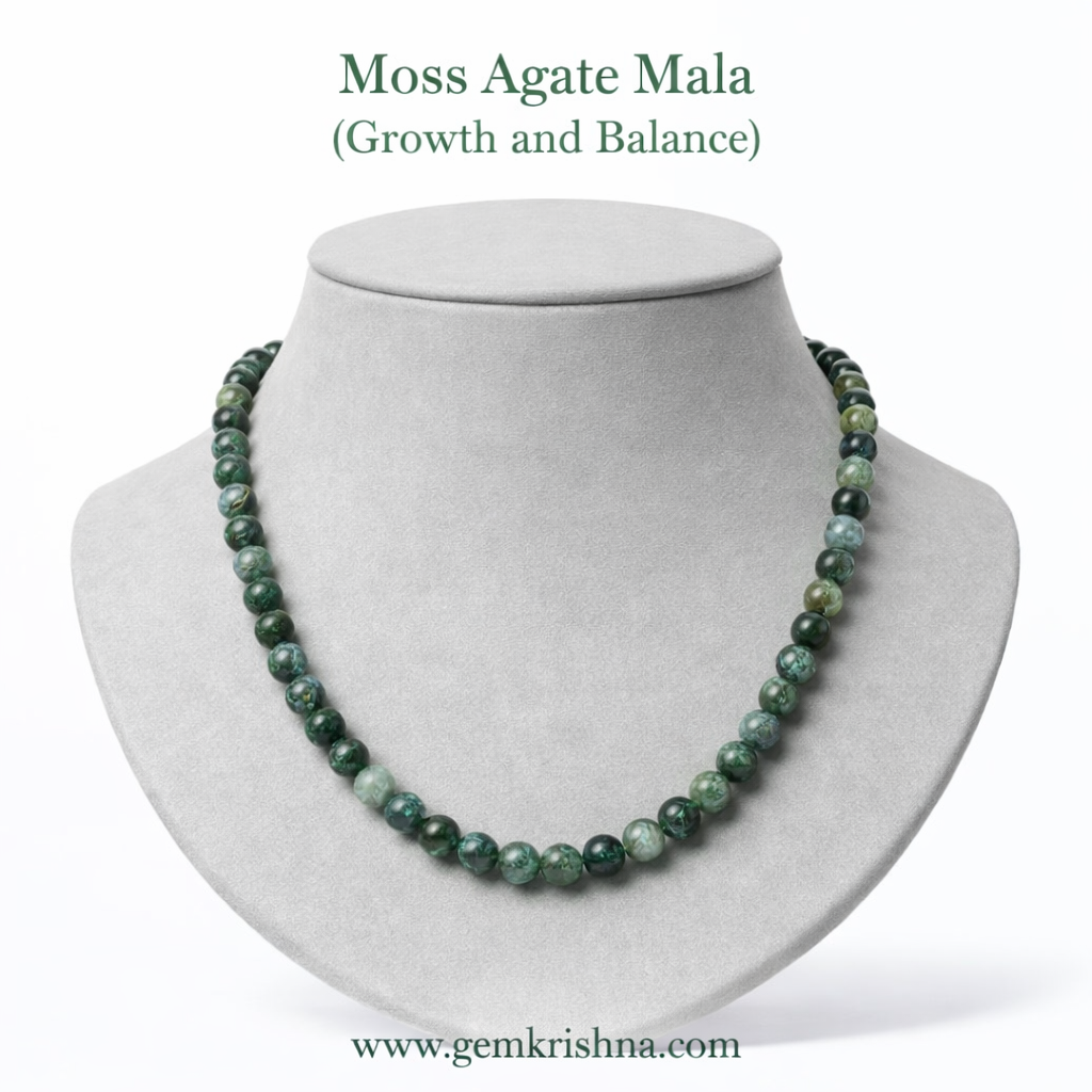 Moss Agate Mala 109 Beads (Growth and Emotional Balance) premium GemKrishna product cover