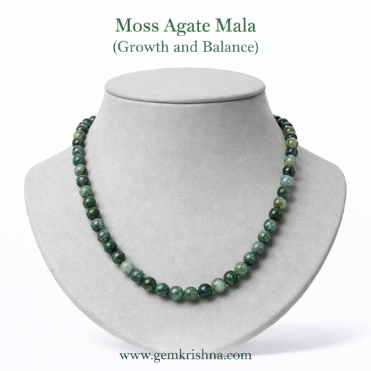 Moss Agate Mala 109 Beads (Growth and Emotional Balance) premium GemKrishna product cover