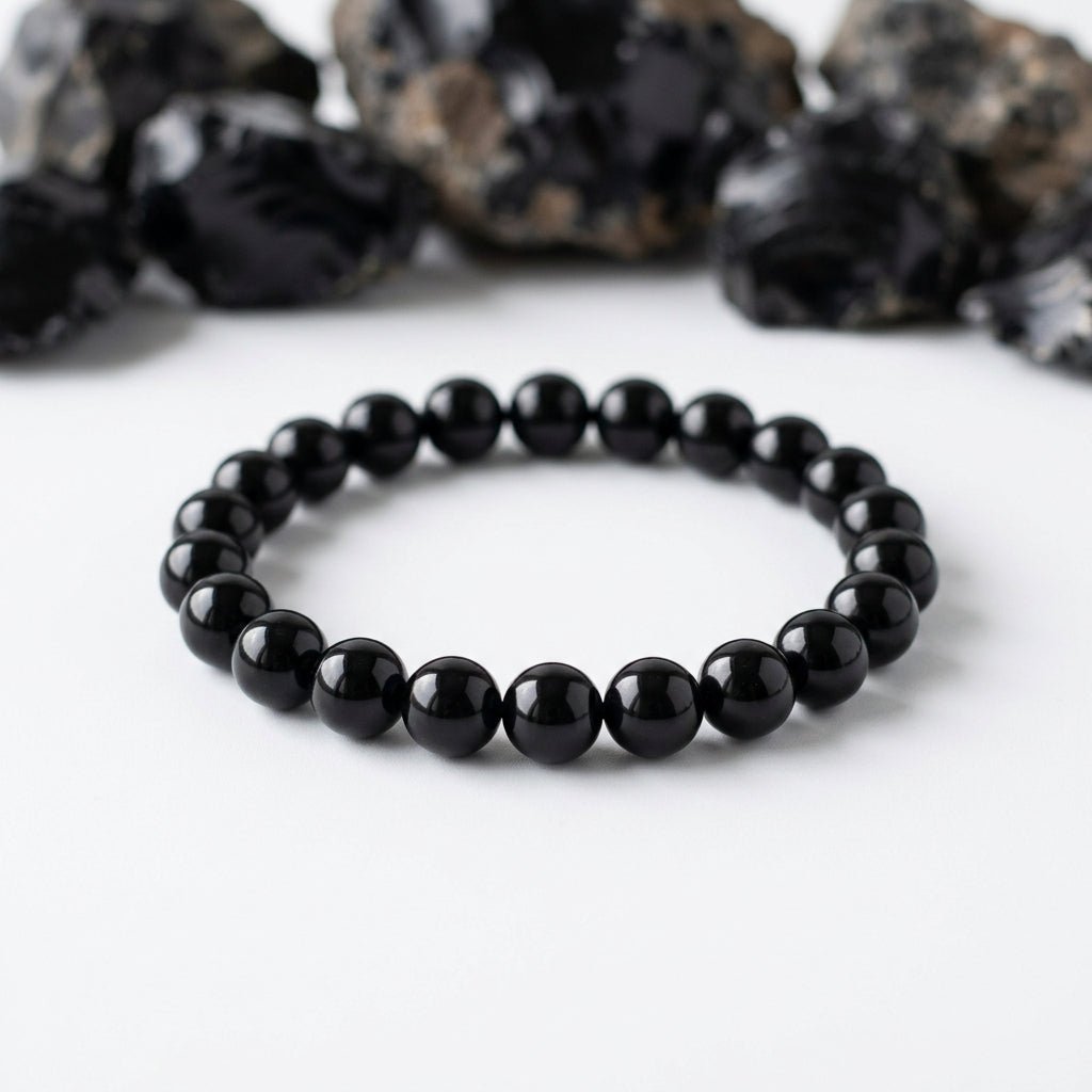 Natural Obsidian Bracelet | Round Beads | Certified Original Gemstone Jewelry - GemKrishna