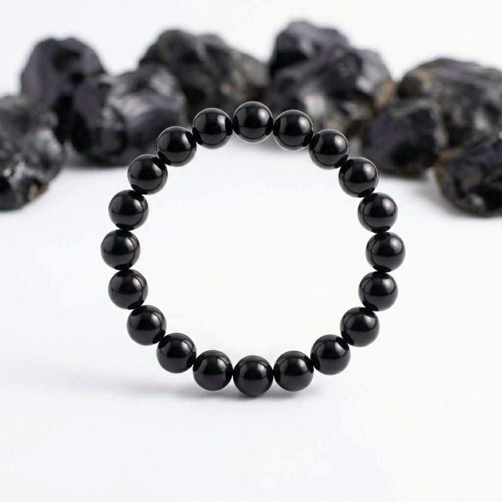 Natural Obsidian Bracelet | Round Beads | Certified Original Gemstone Jewelry - GemKrishna