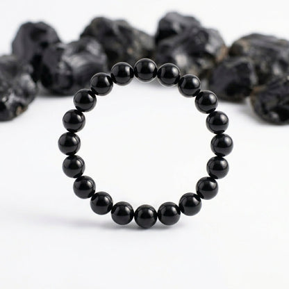 Natural Obsidian Bracelet | Round Beads | Certified Original Gemstone Jewelry - GemKrishna