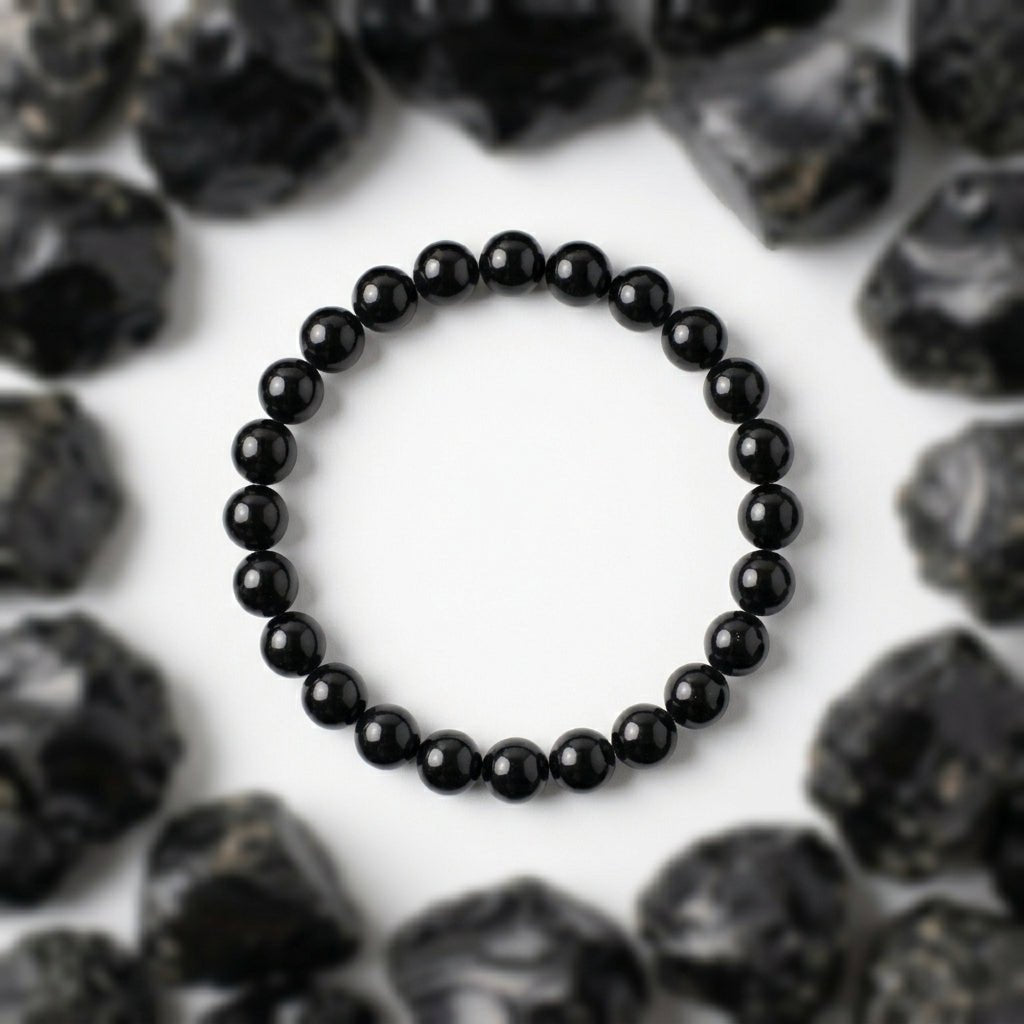 Natural Obsidian Bracelet | Round Beads | Certified Original Gemstone Jewelry - GemKrishna