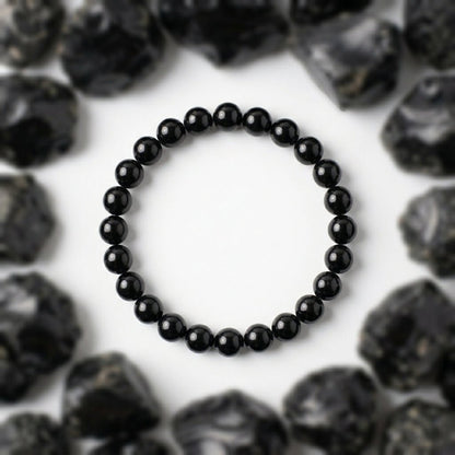 Natural Obsidian Bracelet | Round Beads | Certified Original Gemstone Jewelry - GemKrishna